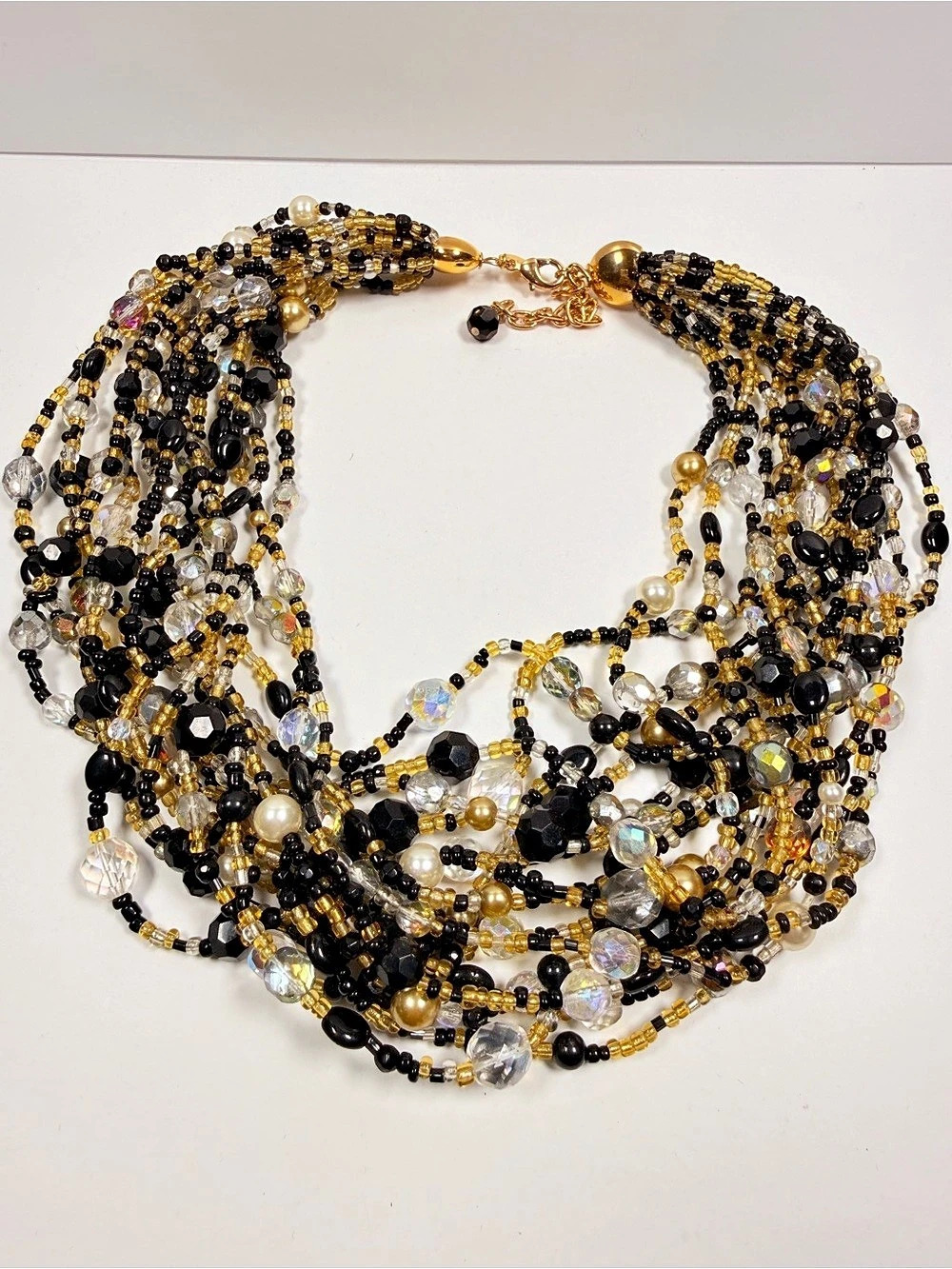 Joan Rivers Classics Collection Multi-Strand Beaded Necklace Black & Gold Like